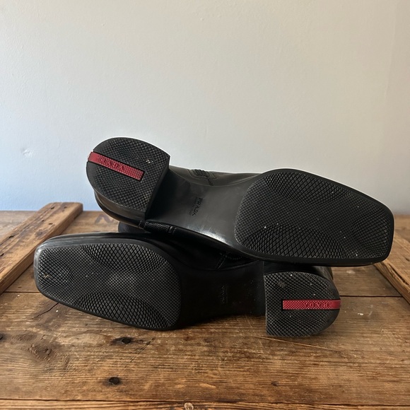 PRADA Authenticated Black Leather Ankle Boot Square Toe Block Heel 37.5 / 7.5 US - Picture 5 of 13